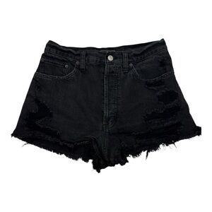 Abercrombie & Fitch High Waist Distressed Black Denim Short Sz 28